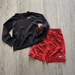 Nike Red/w/Black Print Shorts & Black graphic Dri-Fit Tee all Sz.5 (4-5Yrs)